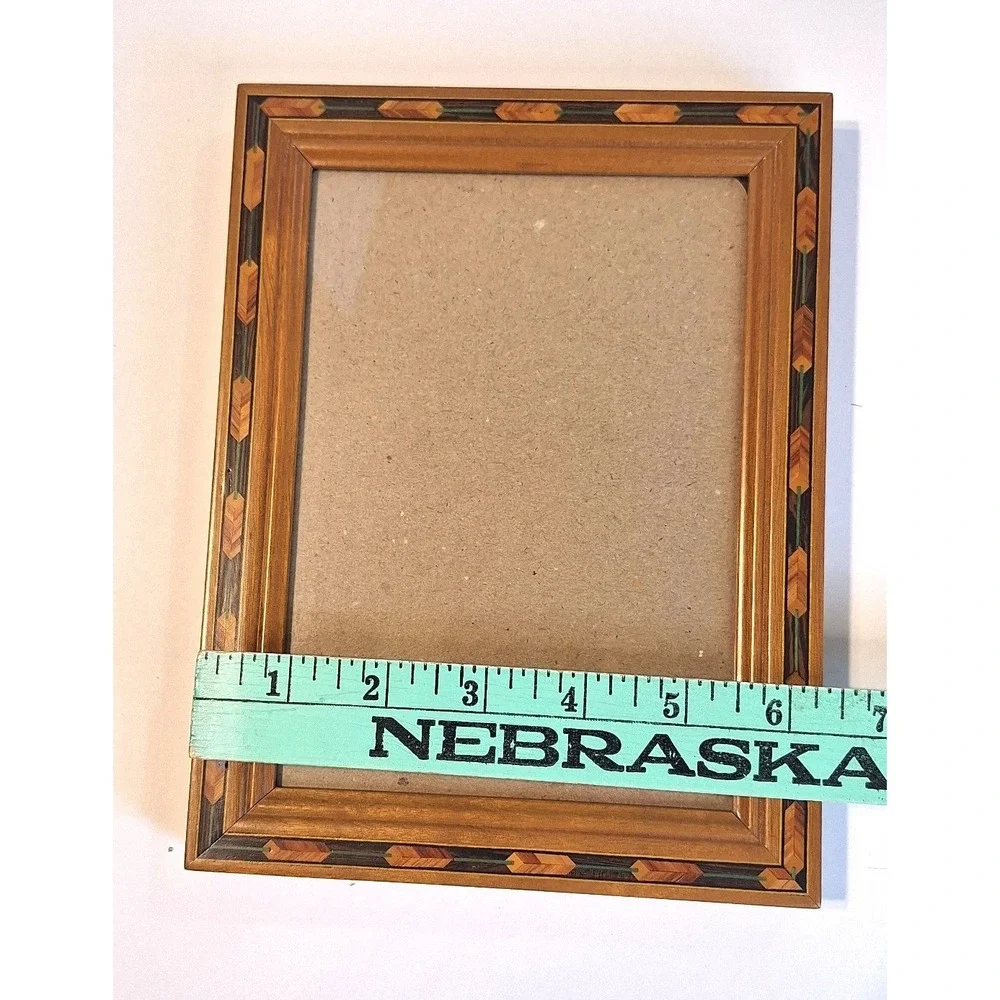 Fetco Wood Inlay Picture Frame 5x7 Marquetry Geometric Handcrafted Thailand - Picture 6 of 7